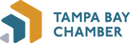 Tampa Bay Chamber logo featuring an orange and blue geometric chevron design