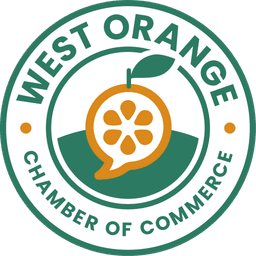 West Orange Chamber of Commerce circular badge with a stylized orange slice design