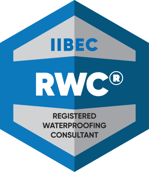 IIBEC Registered Waterproofing Consultant blue and grey hexagonal badge IIBEC Registered Waterproofing Consultant blue and grey hexagonal badge