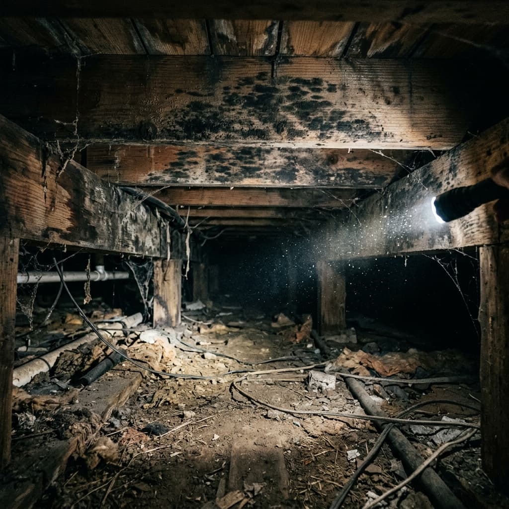 Mold remediation in Florida basement with water staining on block wall Mold remediation in Florida basement with water staining on block wall