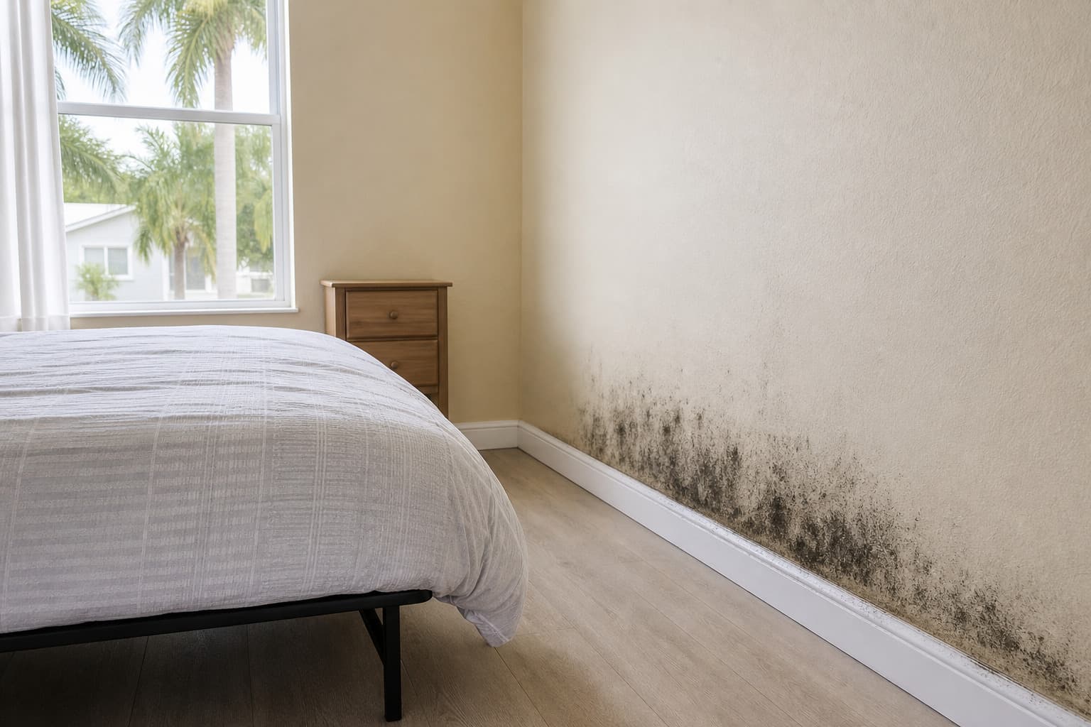 Mold in a Florida rental apartment on a wall near a window Mold in a Florida rental apartment on a wall near a window