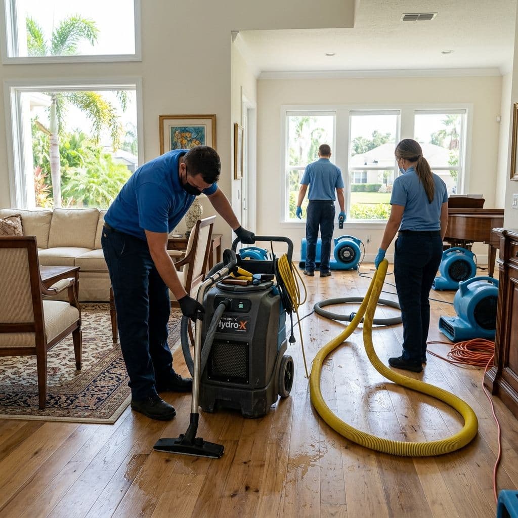 Bullfrog Waterproofing crew responding to water damage in an Orlando home Bullfrog Waterproofing crew responding to water damage in an Orlando home