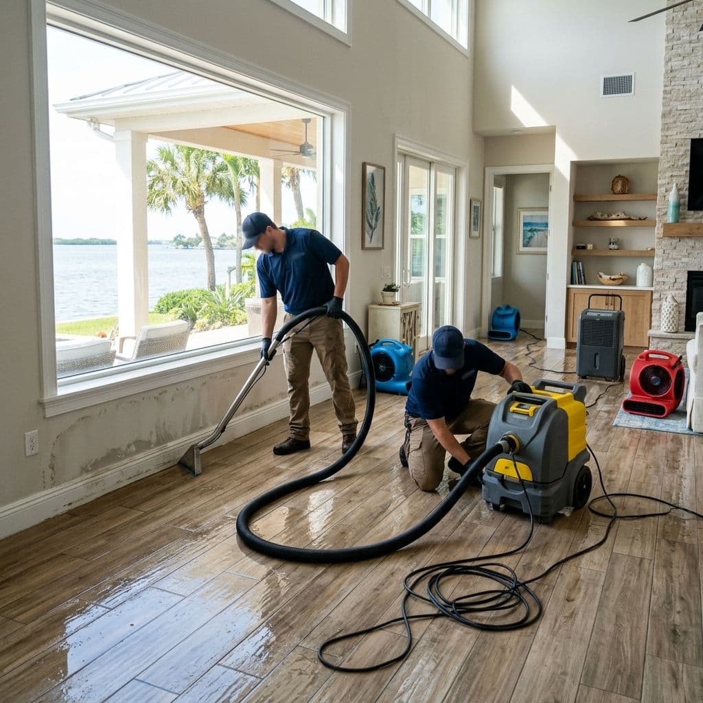 Bullfrog Waterproofing crew responding to water damage in a Tampa Bay home Bullfrog Waterproofing crew responding to water damage in a Tampa Bay home